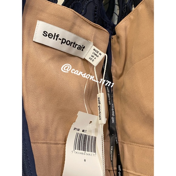 NWT Self Portrait Prairie Midi Dress Navy/Teal - Picture 7 of 17